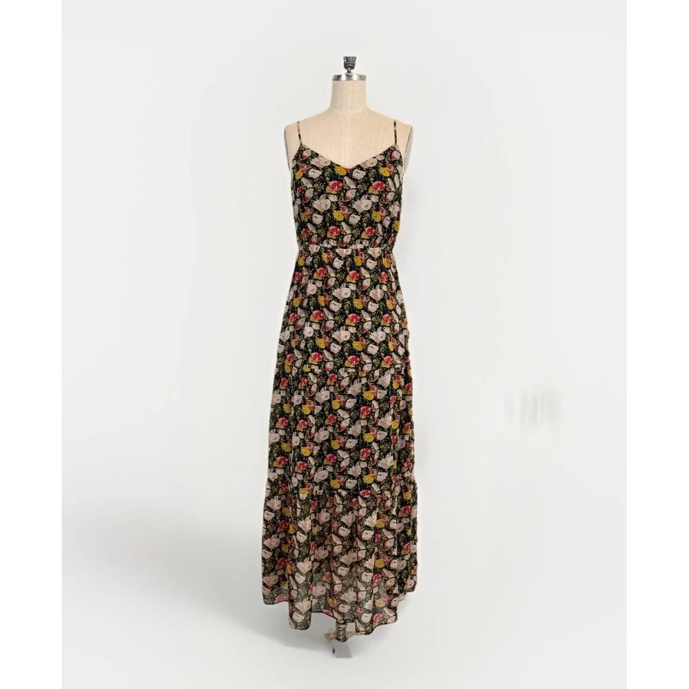 J. CREW Mercantile Maxi Dress 0 Tiered Spaghetti Straps Floral Boho Summer Airy